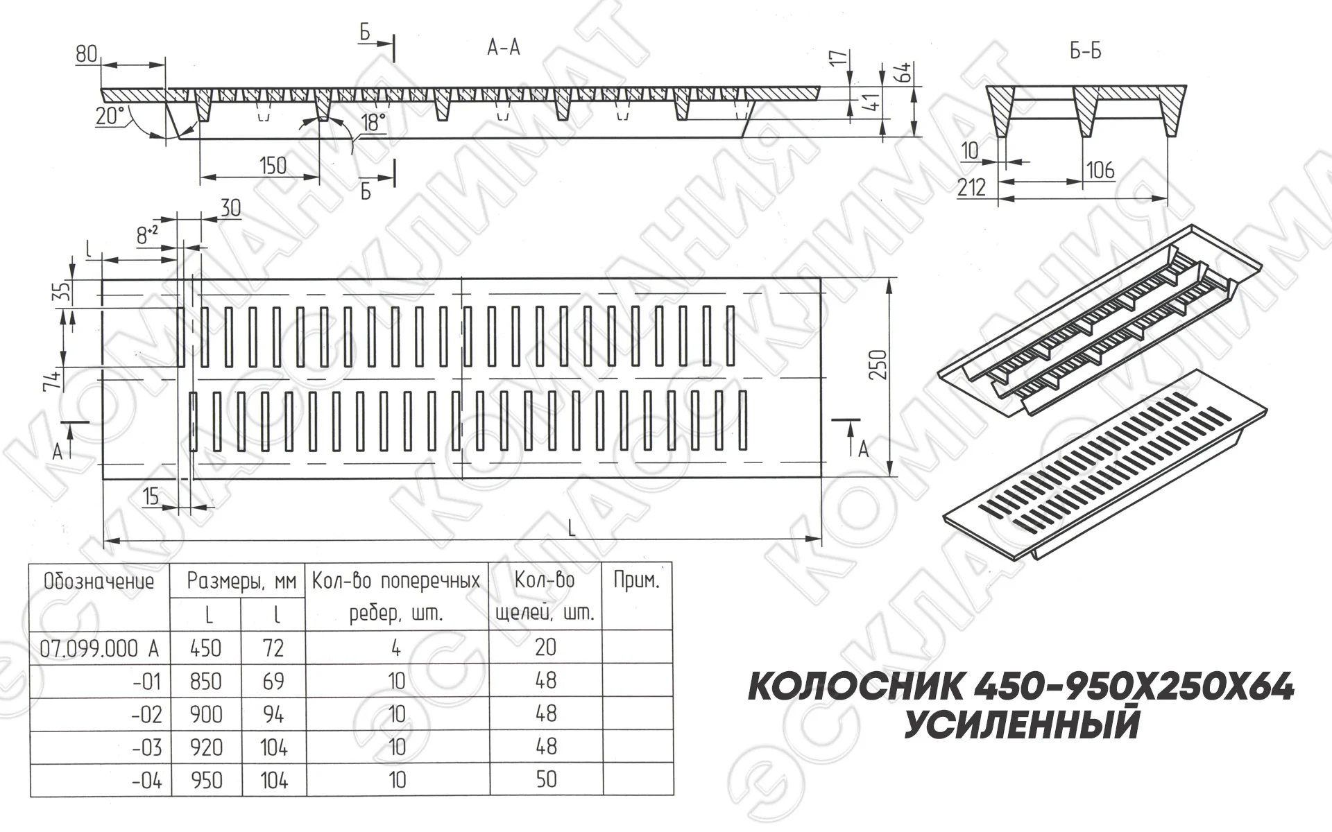 Чертёж и схема колосника 900 на 250 на 64 мм Размеры чугунного колосника 900х250х64 усиленный и тяжелый